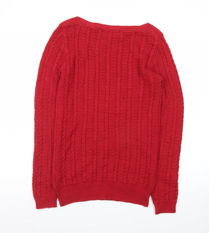 Crew Clothing Company Women's Red Cable-Knit Pullover Jumper Size 10
