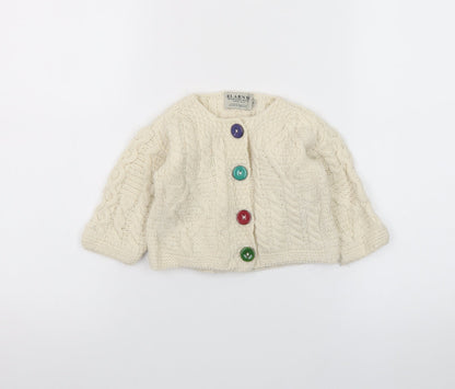 Blarney Woollen Mills Ivory Baby Aran Knit Wool Cardigan 6-9 Months