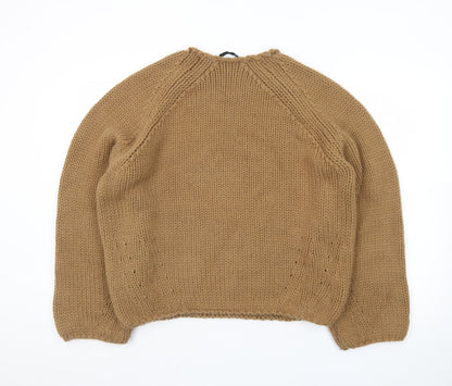 Zara Womens Camel Brown Chunky Knit Wool Jumper S Classic Winter