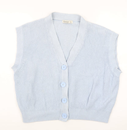 Stradivarius Women Blue Sleeveless Knit Cardigan Vest Size 8