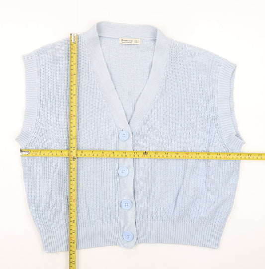 Stradivarius Women Blue Sleeveless Knit Cardigan Vest Size 8