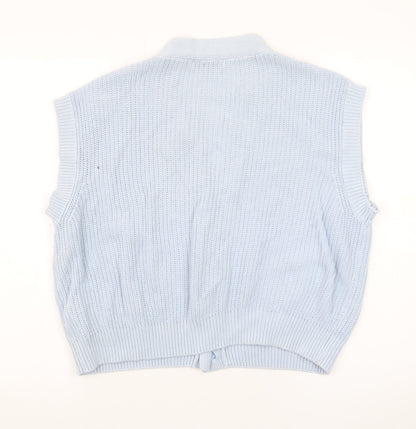 Stradivarius Women Blue Sleeveless Knit Cardigan Vest Size 8