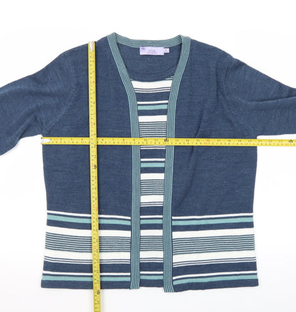 Honor Millburn Womens Blue Striped Cardigan Size 14-16 Merino Wool
