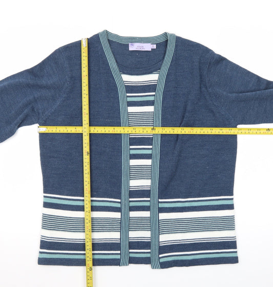 Honor Millburn Womens Blue Striped Cardigan Size 14-16 Merino Wool