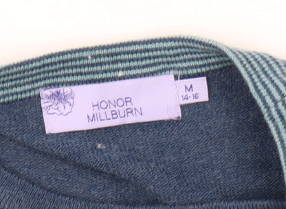 Honor Millburn Womens Blue Striped Cardigan Size 14-16 Merino Wool