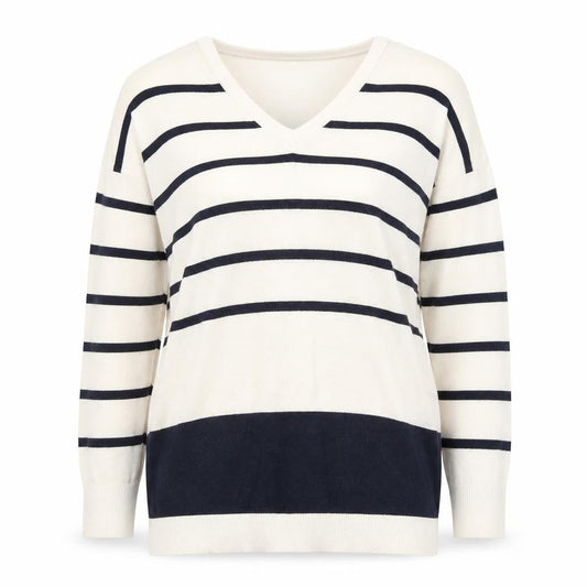 Warehouse Women’s Multicoloured Striped V-Neck Cotton Jumper Size 12
