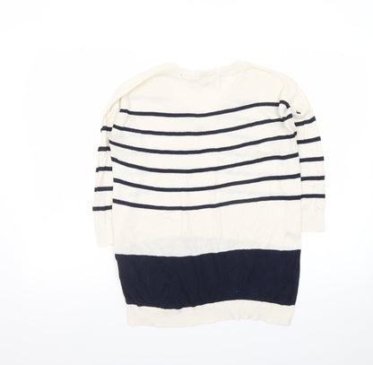 Warehouse Women’s Multicoloured Striped V-Neck Cotton Jumper Size 12