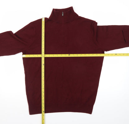 Black Brown 1826 Men's Red Merino Wool 1/2 Zip Jumper L