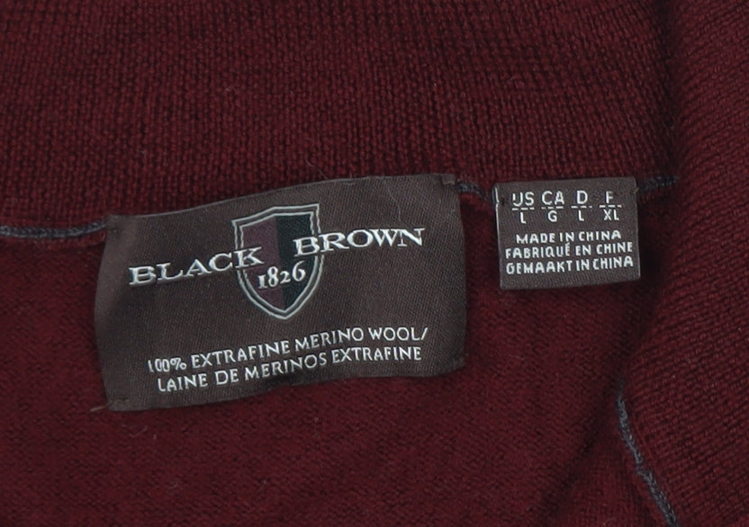 Black Brown 1826 Men's Red Merino Wool 1/2 Zip Jumper L
