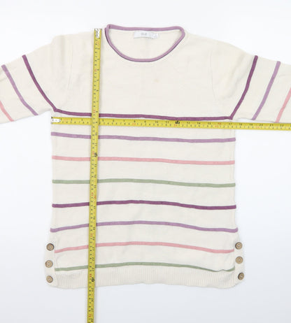 ISLE Women’s Cream Multicoloured Striped Pullover Jumper Size S 10-12