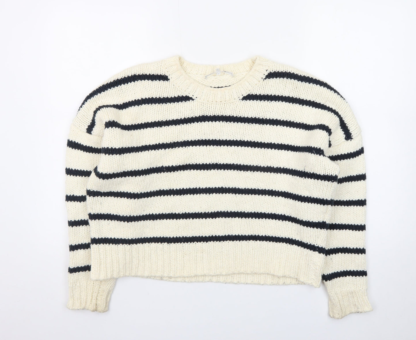 FRAME Women's Ivory Striped Wool Chunky Knit Jumper Size S