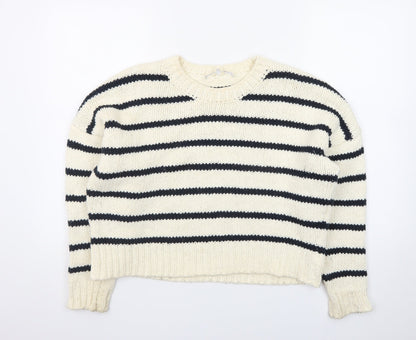 FRAME Women's Ivory Striped Wool Chunky Knit Jumper Size S