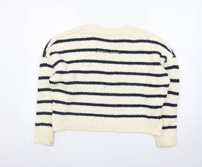 FRAME Women's Ivory Striped Wool Chunky Knit Jumper Size S