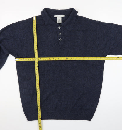 Geoffrey Beene Men's Blue Collared Henley Jumper M