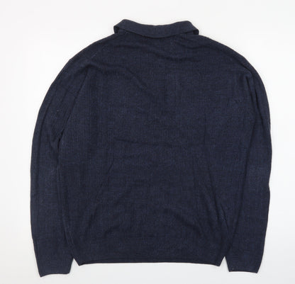Geoffrey Beene Men's Blue Collared Henley Jumper M