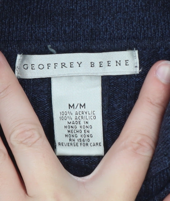 Geoffrey Beene Men's Blue Collared Henley Jumper M