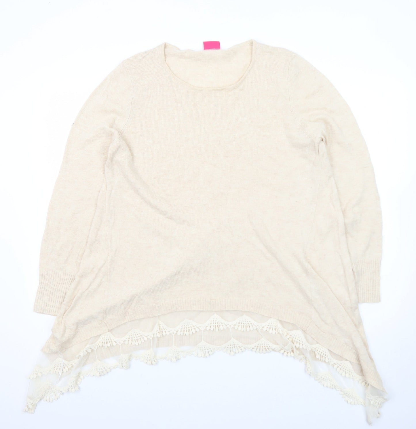 Together Women's Beige Lace Hem Long Sleeve Pullover Jumper Size 16