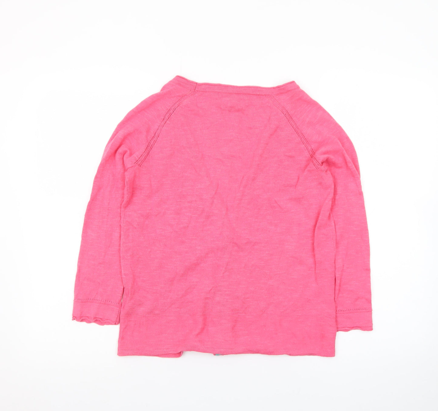 White Stuff Women Pink Cotton V-Neck 3/4 Sleeve Cardigan UK 10