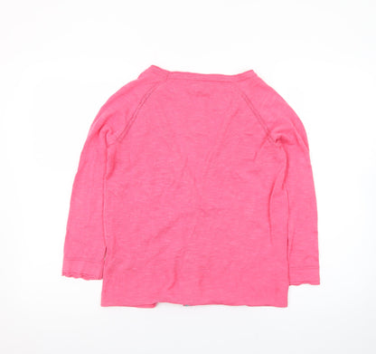 White Stuff Women Pink Cotton V-Neck 3/4 Sleeve Cardigan UK 10