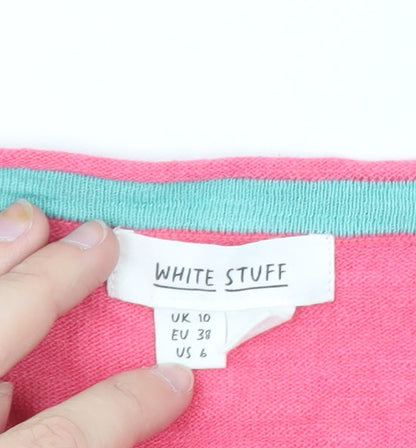 White Stuff Women Pink Cotton V-Neck 3/4 Sleeve Cardigan UK 10