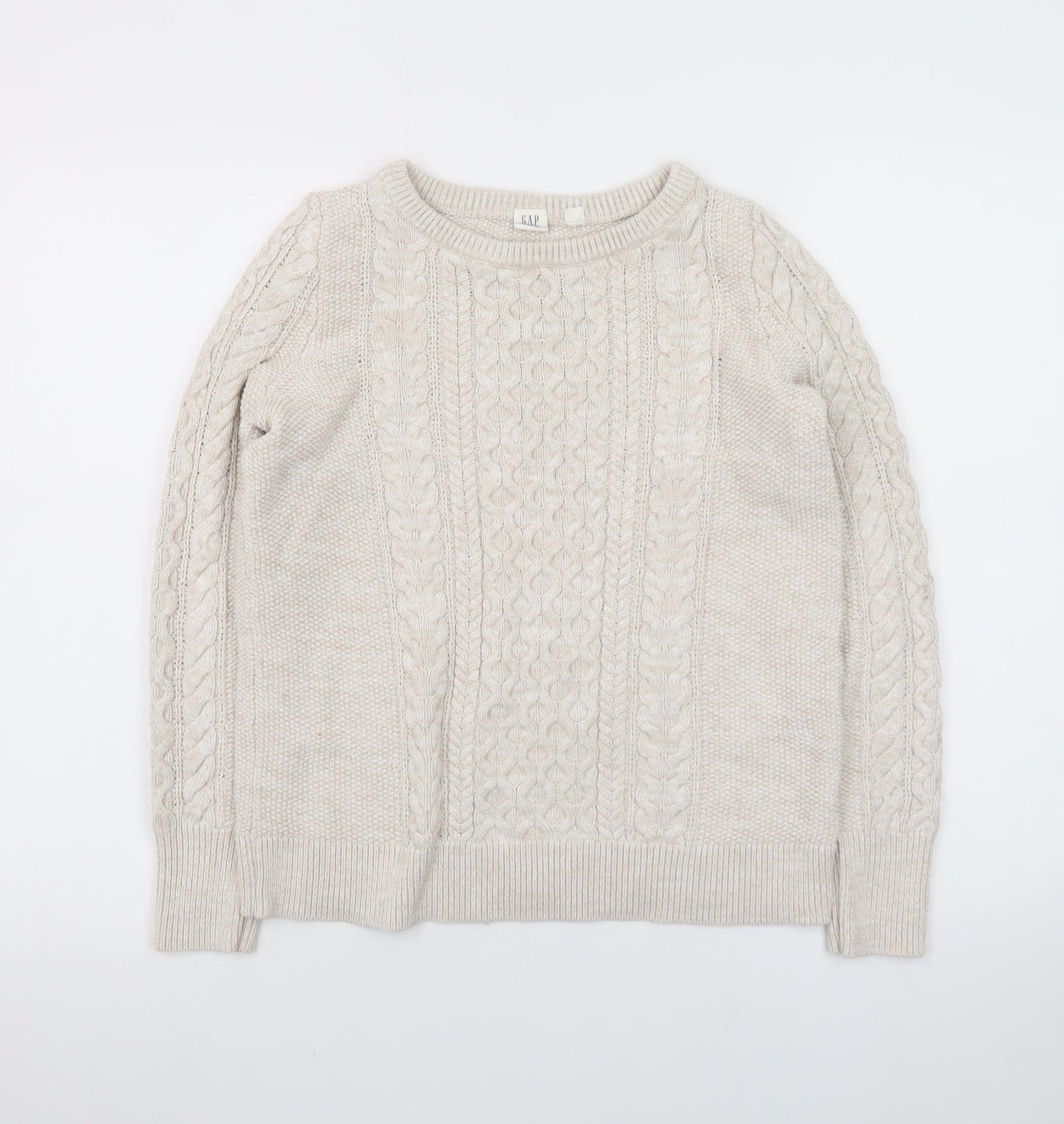 GAP Women’s Beige Cotton Cable-Knit Crew Neck Jumper Size M