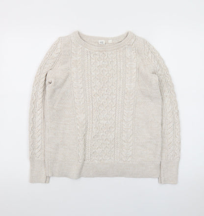 GAP Women’s Beige Cotton Cable-Knit Crew Neck Jumper Size M