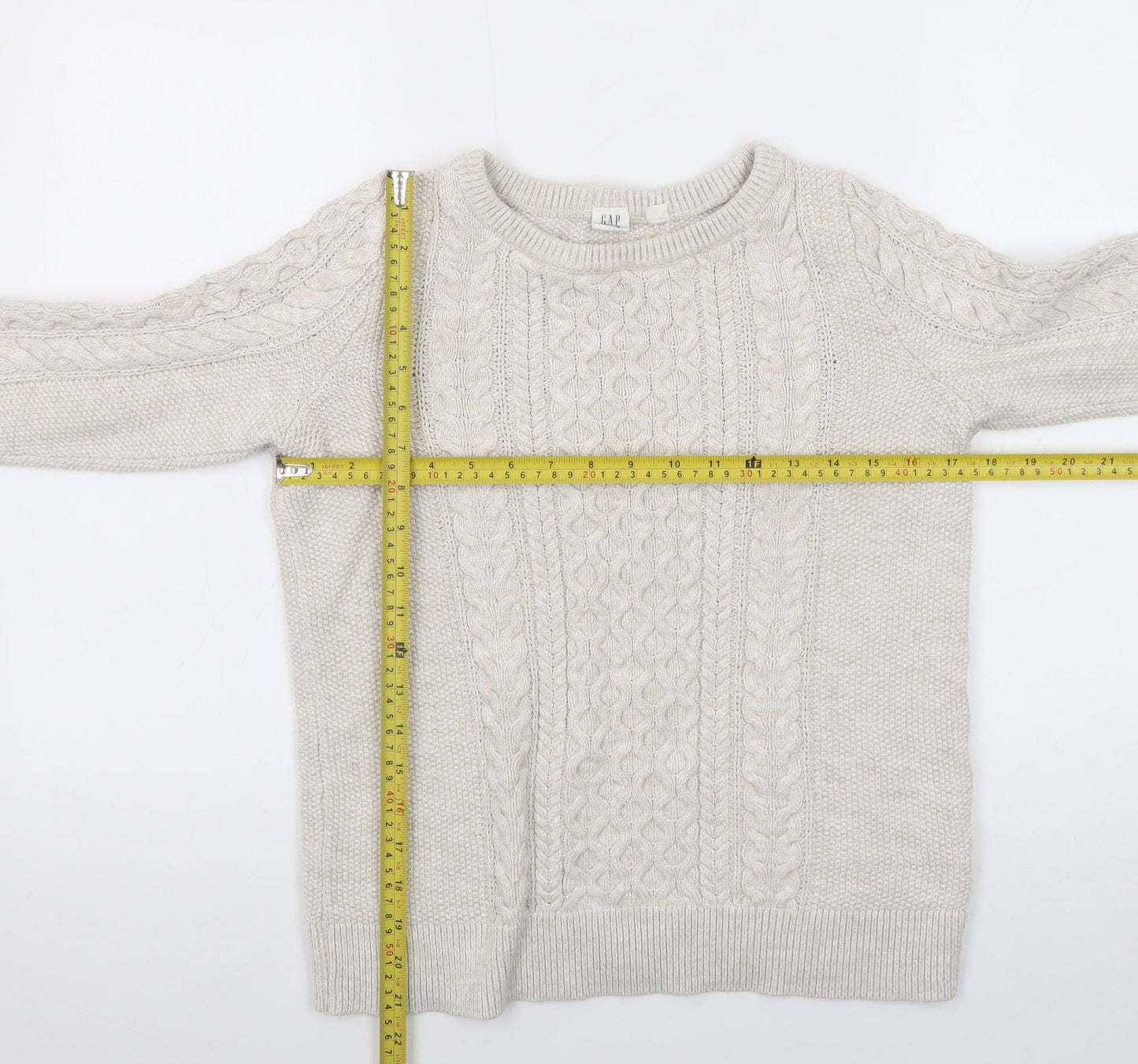 GAP Women’s Beige Cotton Cable-Knit Crew Neck Jumper Size M