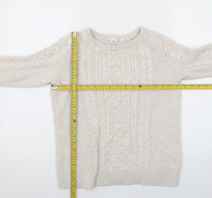 GAP Women’s Beige Cotton Cable-Knit Crew Neck Jumper Size M