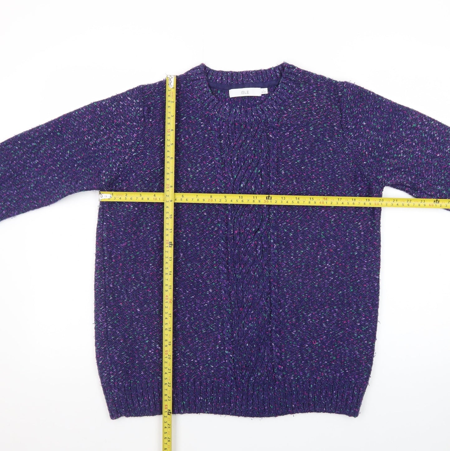 ISLE Women's Purple Cable-Knit Crew Neck Jumper Size 18-20