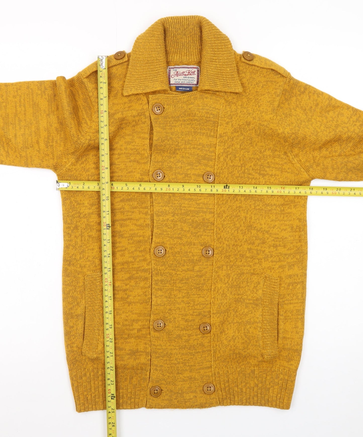 Alcott Knit Women's Yellow Wool Blend Double Breasted Cardigan Medium