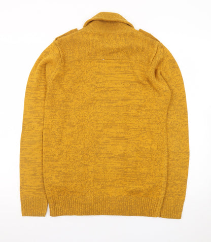Alcott Knit Women's Yellow Wool Blend Double Breasted Cardigan Medium