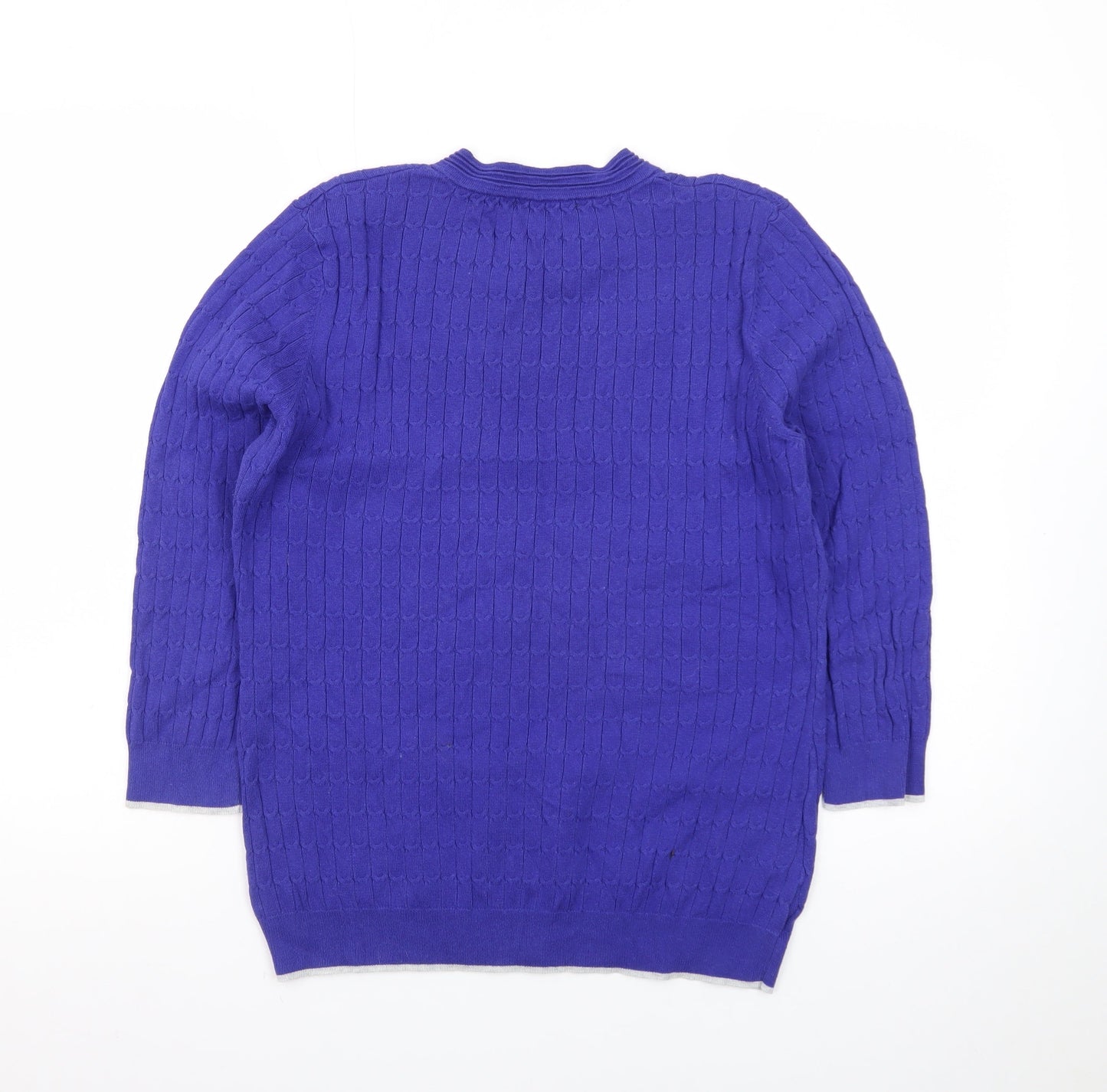 Laura Ashley Women's Blue V-Neck Cotton Cable Knit Jumper Size 12