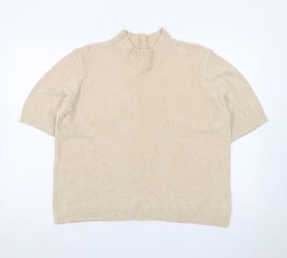 Marks and Spencer Women’s Beige Mock Neck Short Sleeve Pullover Jumper Size 20