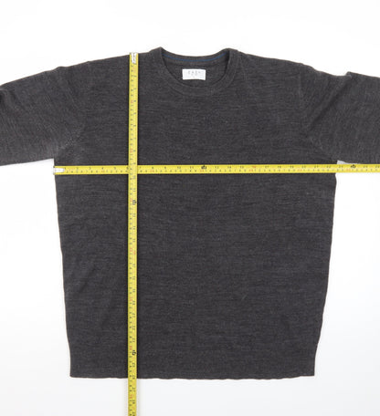 EASY Men Grey Wool Crew Neck Pullover Jumper Size L