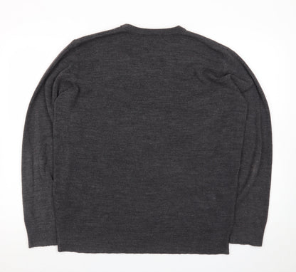 EASY Men Grey Wool Crew Neck Pullover Jumper Size L