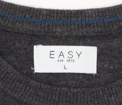 EASY Men Grey Wool Crew Neck Pullover Jumper Size L