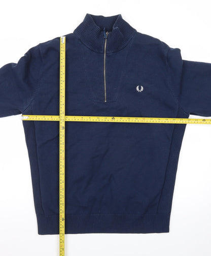 Fred Perry Men's Blue XL 1/2 Zip High Neck Cotton Jumper