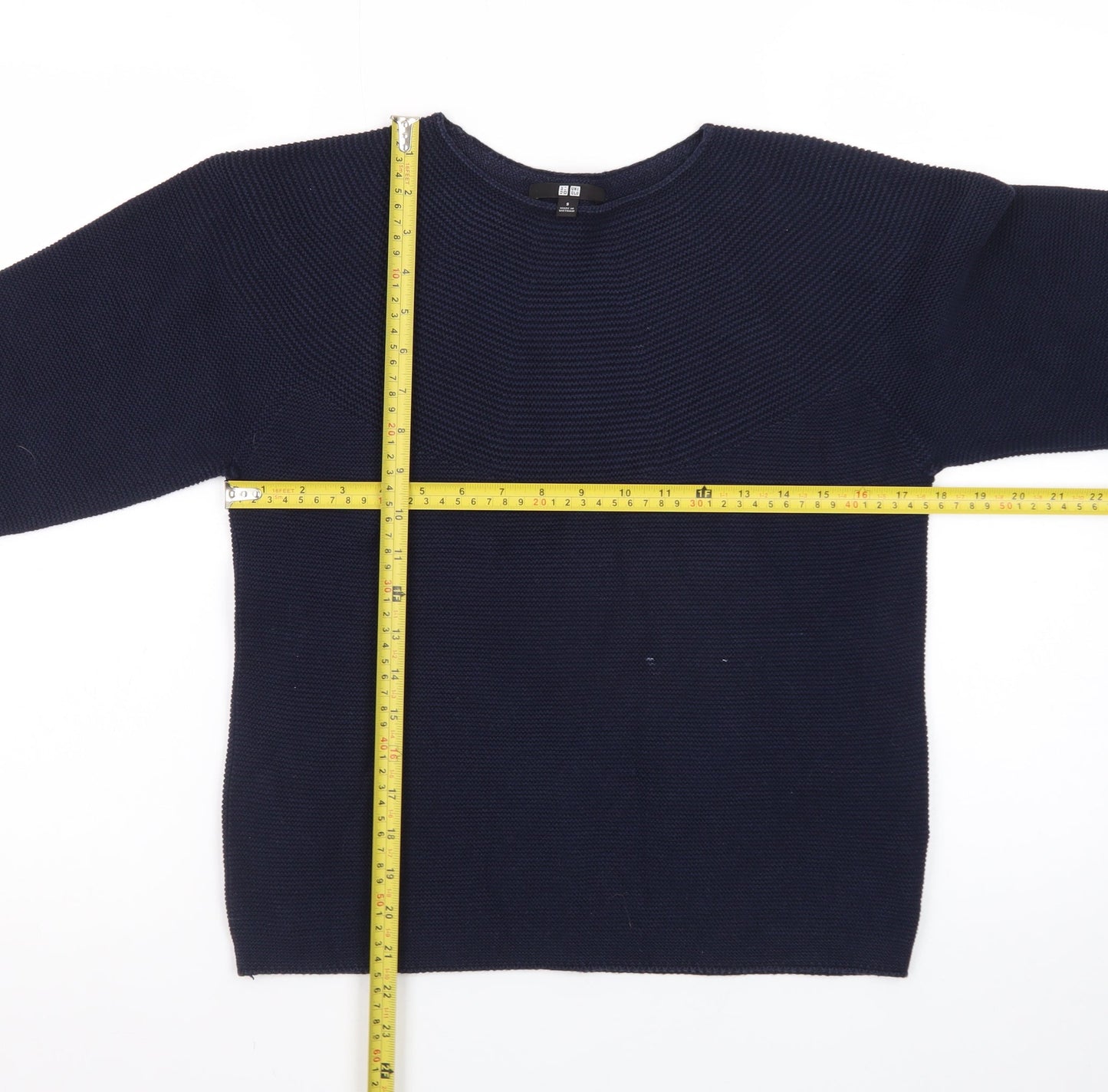Uniqlo Women's Blue Cotton Knit 3/4 Sleeve Pullover Jumper S