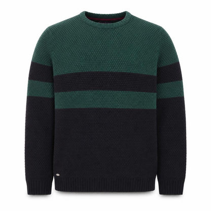 Le Shark Men's Green Black Striped Chunky Knit Jumper Medium