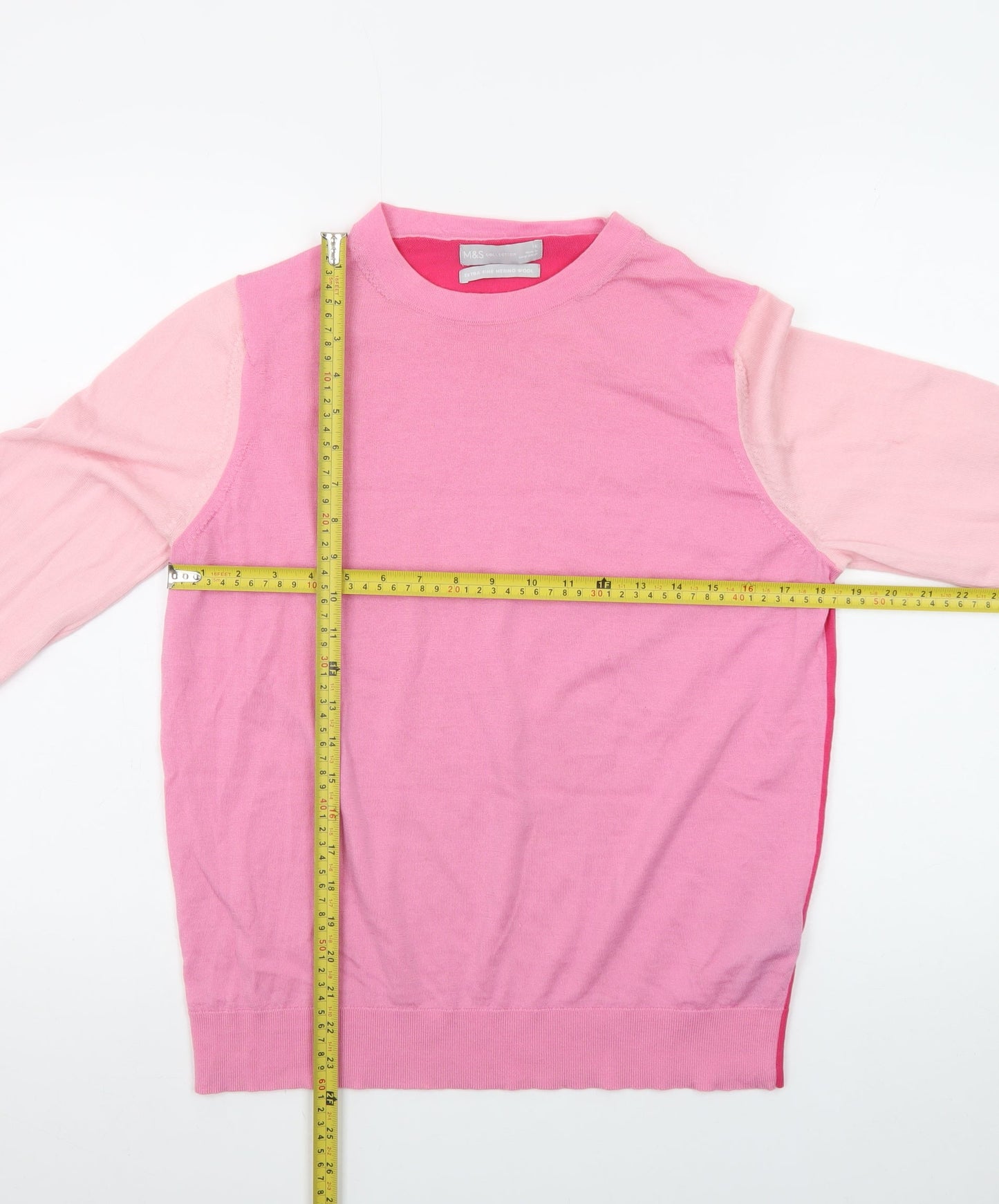 Marks and Spencer Women Pink Crew Neck Merino Wool Jumper Size 16
