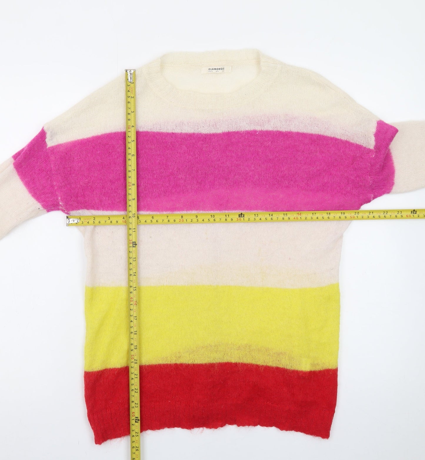 Glamorous Womens Multicoloured Striped Knit Jumper UK 8
