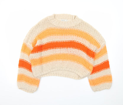Stradivarius Women's Multicoloured Chunky Knit Striped Pullover Jumper Size 8