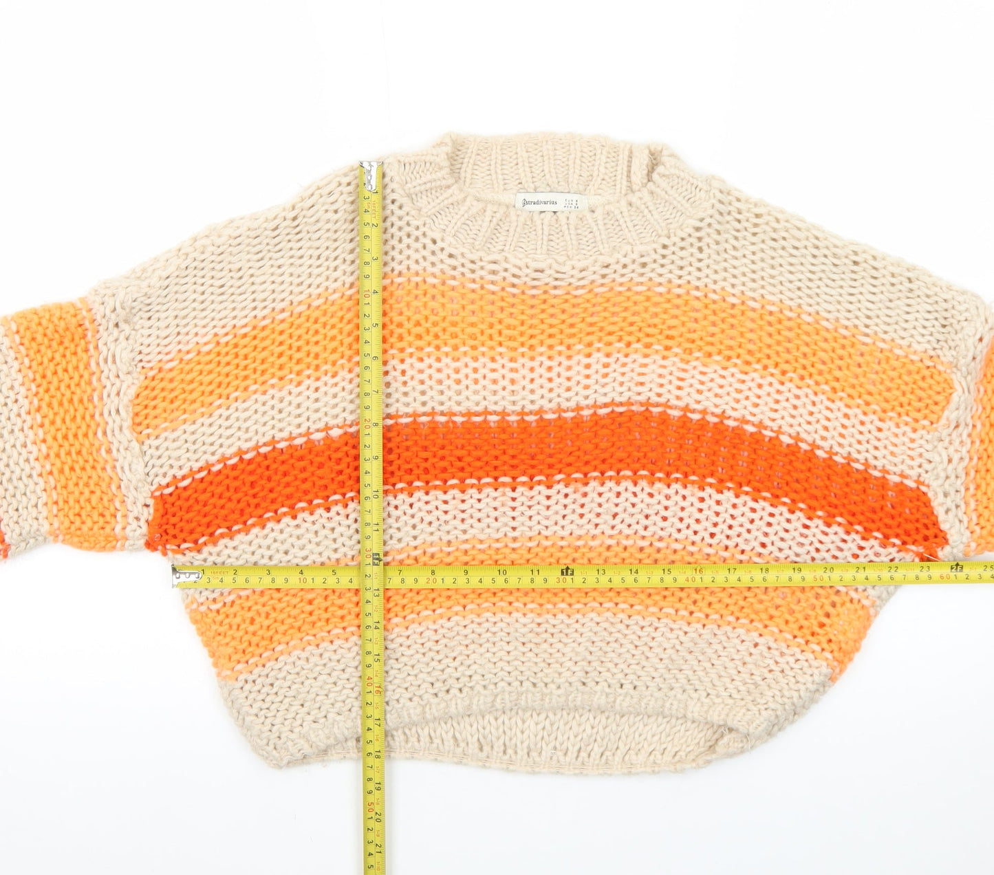Stradivarius Women's Multicoloured Chunky Knit Striped Pullover Jumper Size 8