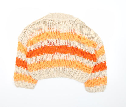 Stradivarius Women's Multicoloured Chunky Knit Striped Pullover Jumper Size 8