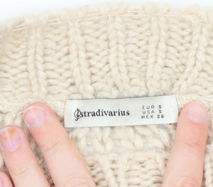 Stradivarius Women's Multicoloured Chunky Knit Striped Pullover Jumper Size 8