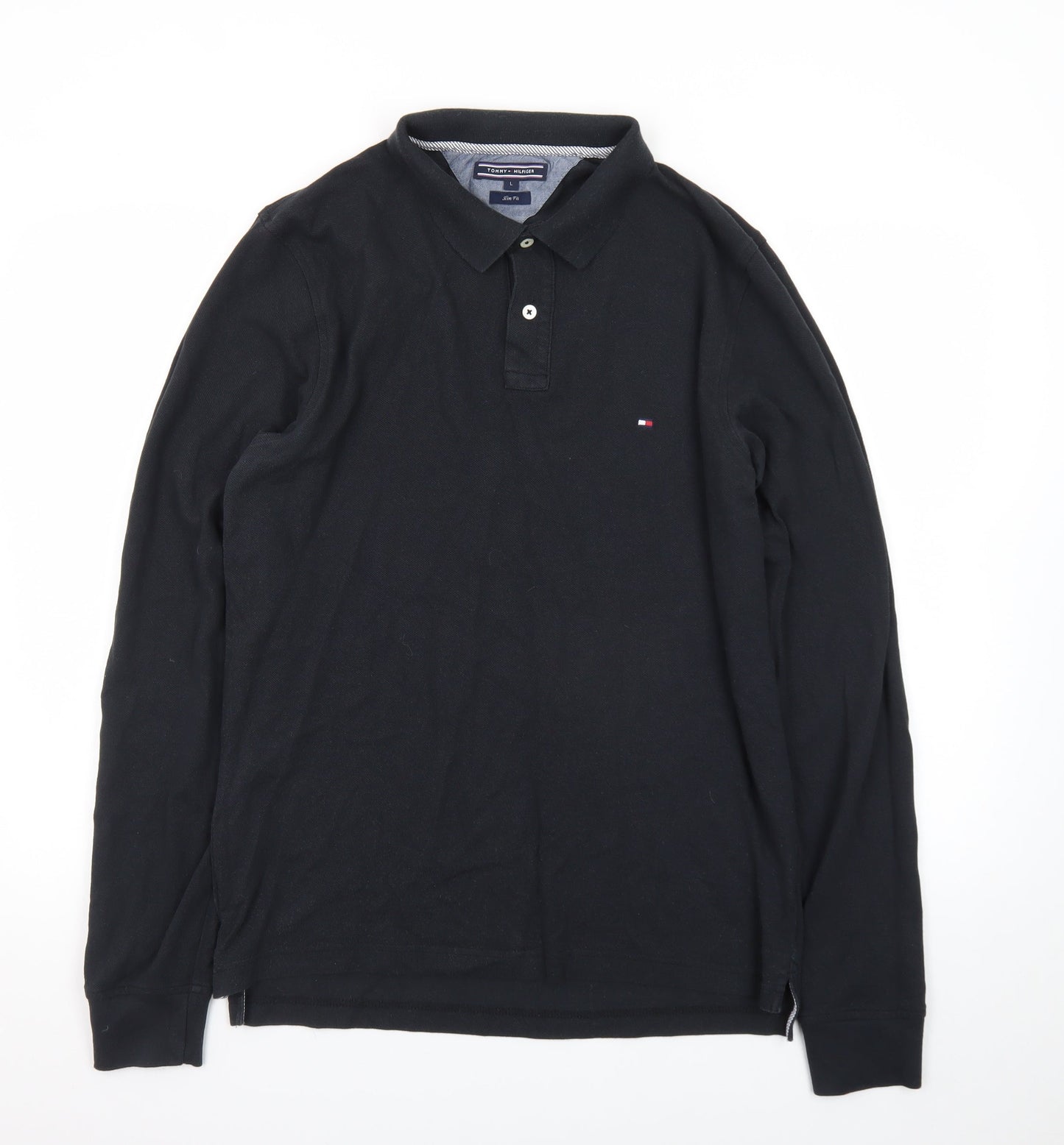 Tommy Hilfiger Men's Black Slim Fit Long Sleeve Polo Shirt Size L