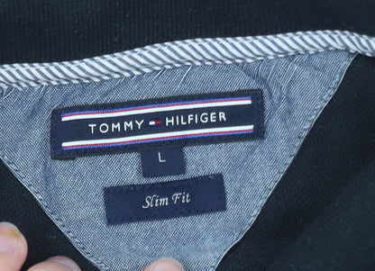 Tommy Hilfiger Men's Black Slim Fit Long Sleeve Polo Shirt Size L