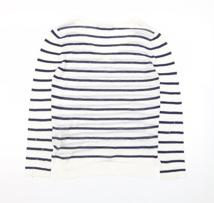 Marks and Spencer Women's Navy Stripe V-Neck Jumper Size 8