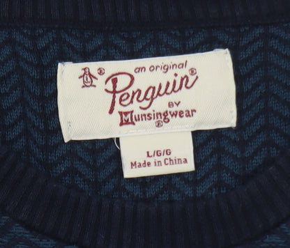 Original Penguin Men's Blue Cotton Crew Neck Pullover Jumper Size L
