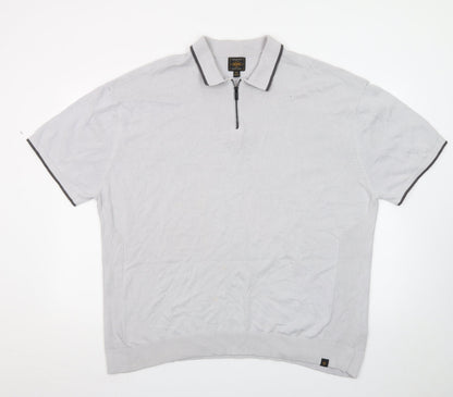 Next Men's Grey 2XL Quarter Zip Polo Shirt Cotton Casual Top